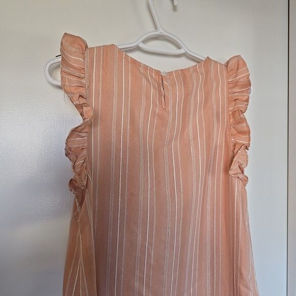 NWT Ellison Dress Princess Shift Peach Stripe Linen Cotton Ruffle Sleeve Med - Picture 6 of 8
